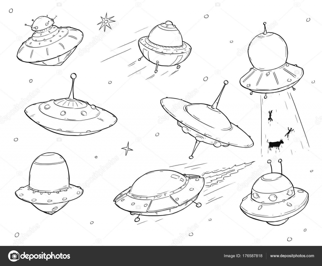 Conjunto de desenhos animados Alien UFO Space Ships imagem vetorial de  ursus@zdeneksasek.com© 176587818